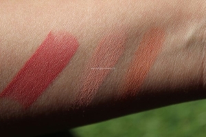 swatch PuroBio lipstick 09, blush 02 e 04