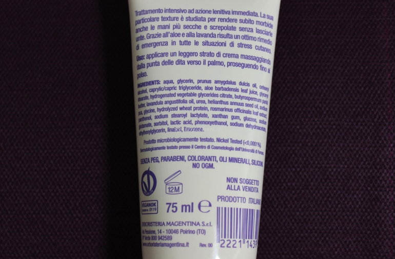 Specifiche Crema mani lavanda Veg Nails Erboristeria Magentina