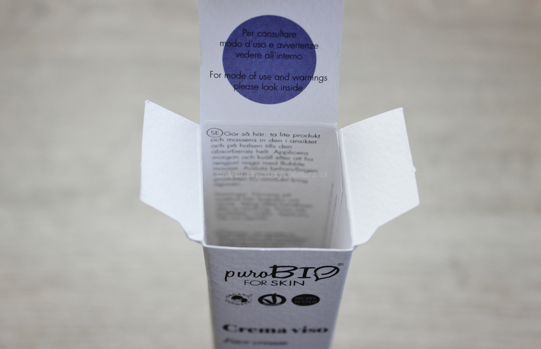 Interno packaging Crema Viso Idratante Leggera PuroBIO FOR SKIN