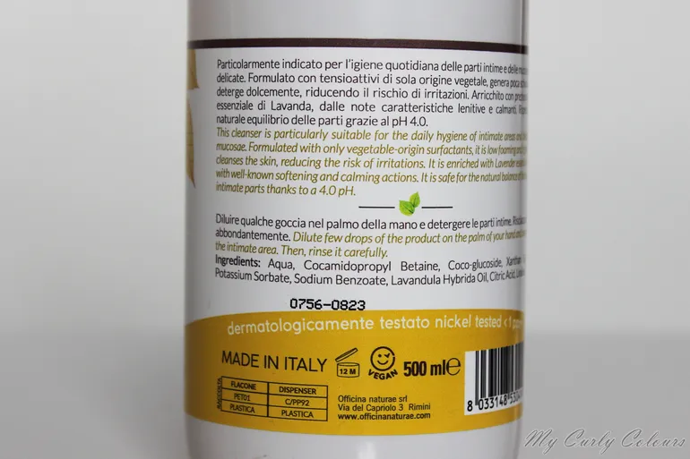 INCI e specifiche Detergente Intimo Natù Officina Naturae