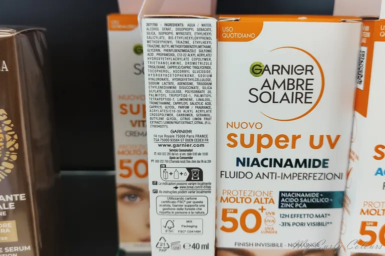 INCI Crema solare Anti-Macchie Vitamina C Super UV Garnier Ambre Solaire